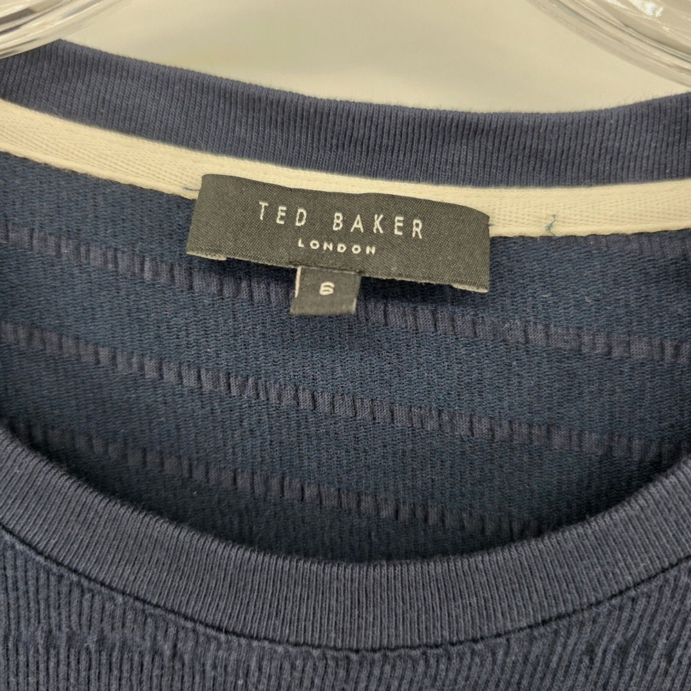 Ted Baker London Navy Blue Textured Stripe Short Sleeve Shirt Size 6 Womens - Picture 3 of 5